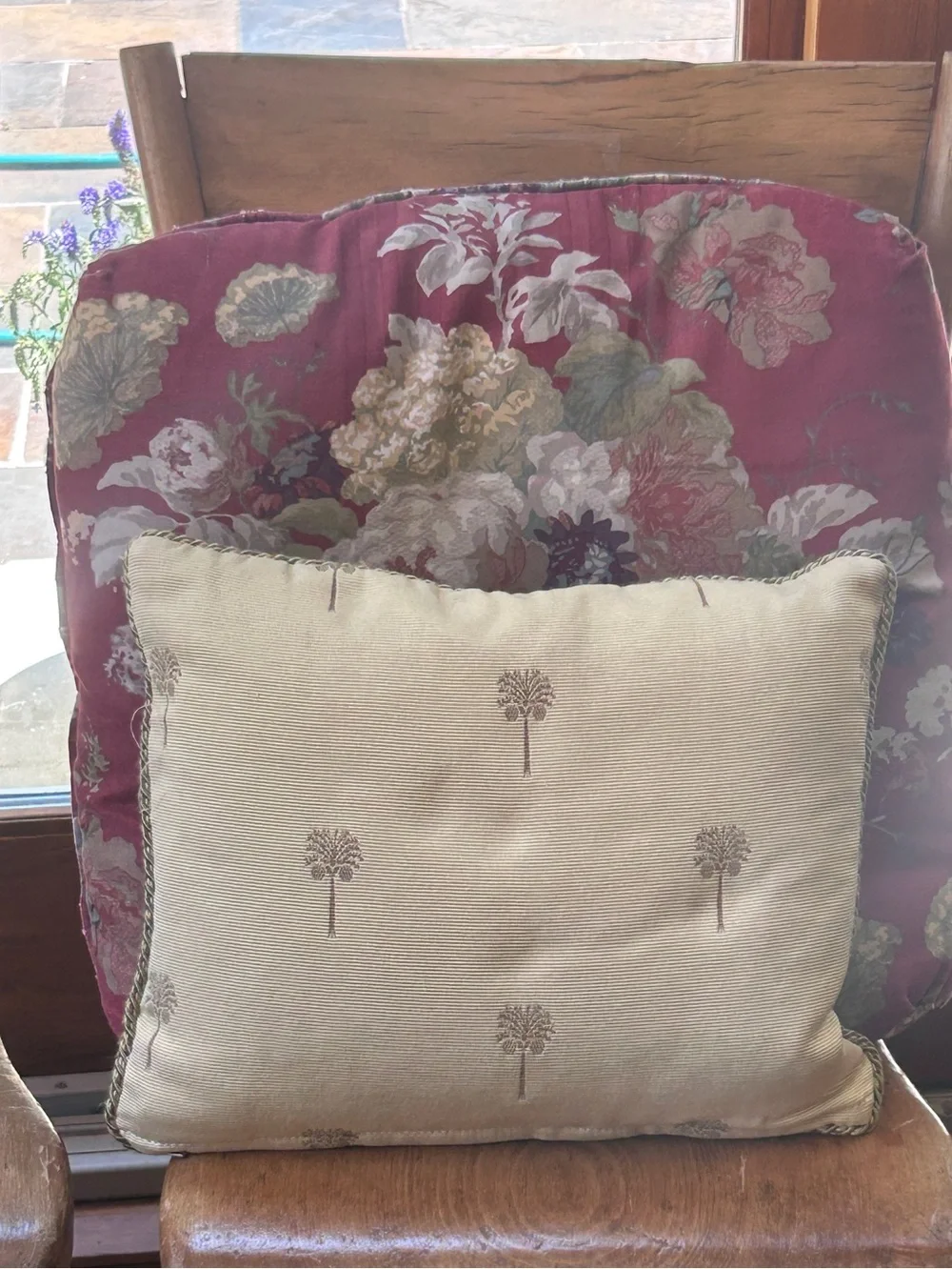 Vintage Ethan Allen Palm Trees Coconuts Embroidered Decorative Throw Pillow